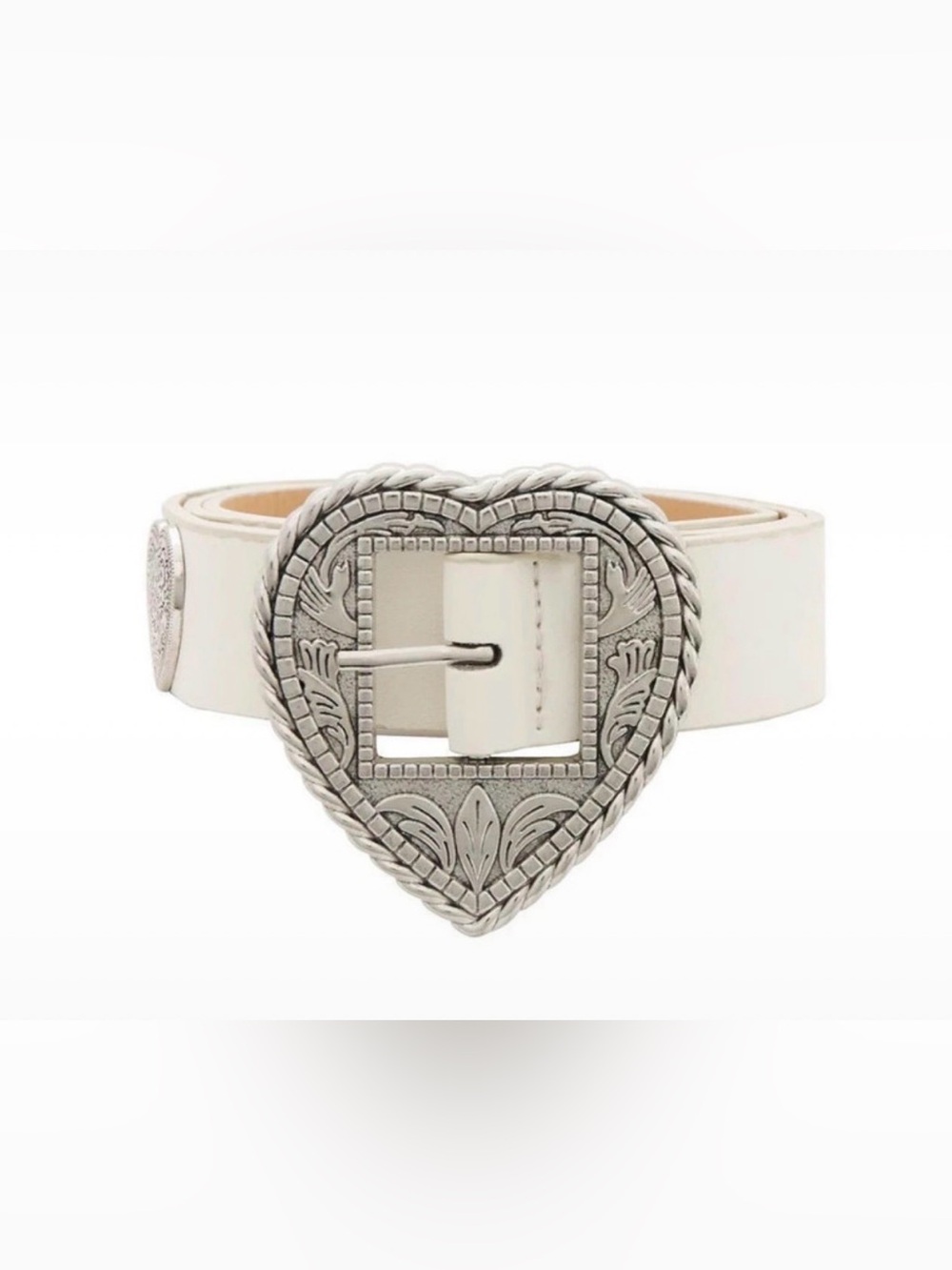 Revolve White Belt Silver Hearts Vegan Leather - Picture 2 of 3